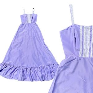Vintage 1970s Purple Dress Lace Ruffle Gown Cottage Core Prairie Gunne